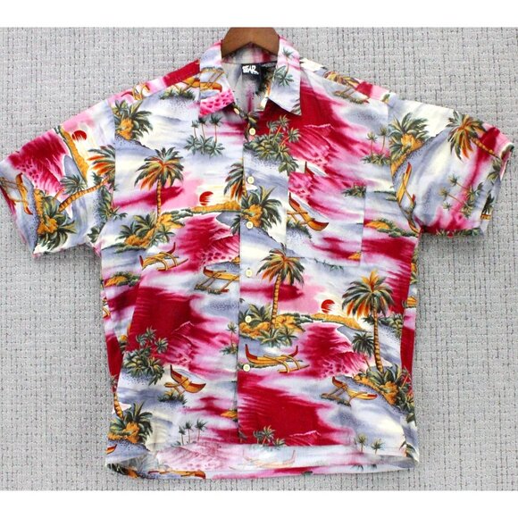 BEAR Other - BEAR Int Hawaiian Shirt Men L Multicolor Palms All Over Print Button Down Y2k